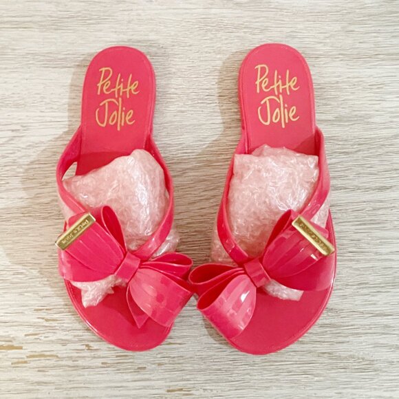 New Petite Jolie Pink Jelly Sandals 7 Bow Beach Flats - Picture 3 of 14